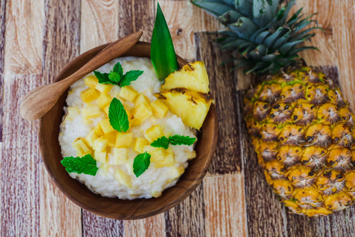 Kokos Milchreis mit Ananas und Minze - Einfach Vegan